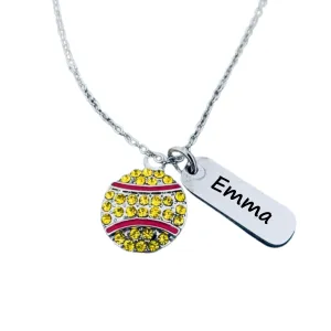 Personalized Engraved Softball Necklace with Name & Number, Custom Softball Gift, Softball Pendent Jewelry, Softball Players & Team Gifts