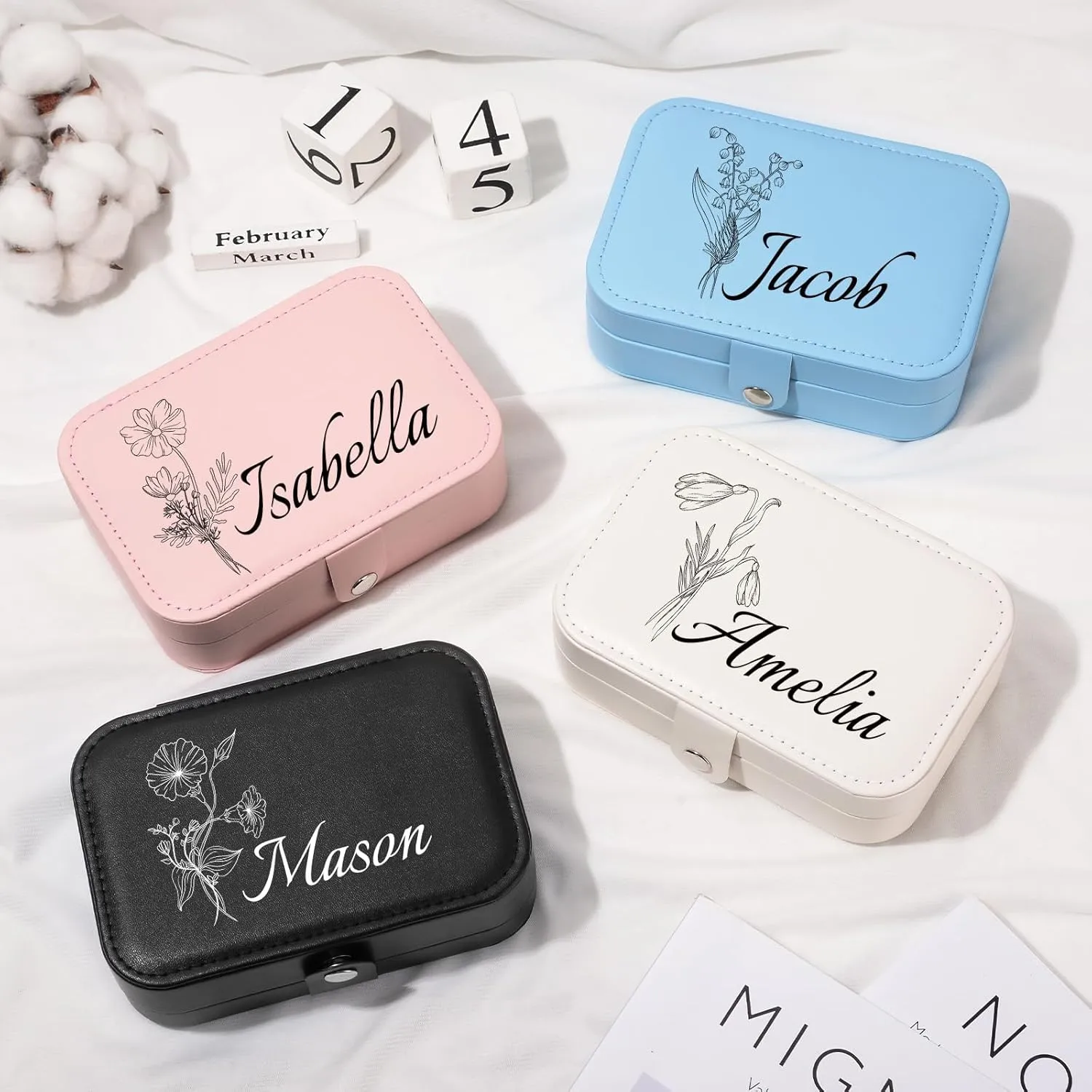Personalized Jewelry Box for Women, Custom Travel Case With Name and Birth Flower, Organizer for Bridesmaid Proposal Gifts
