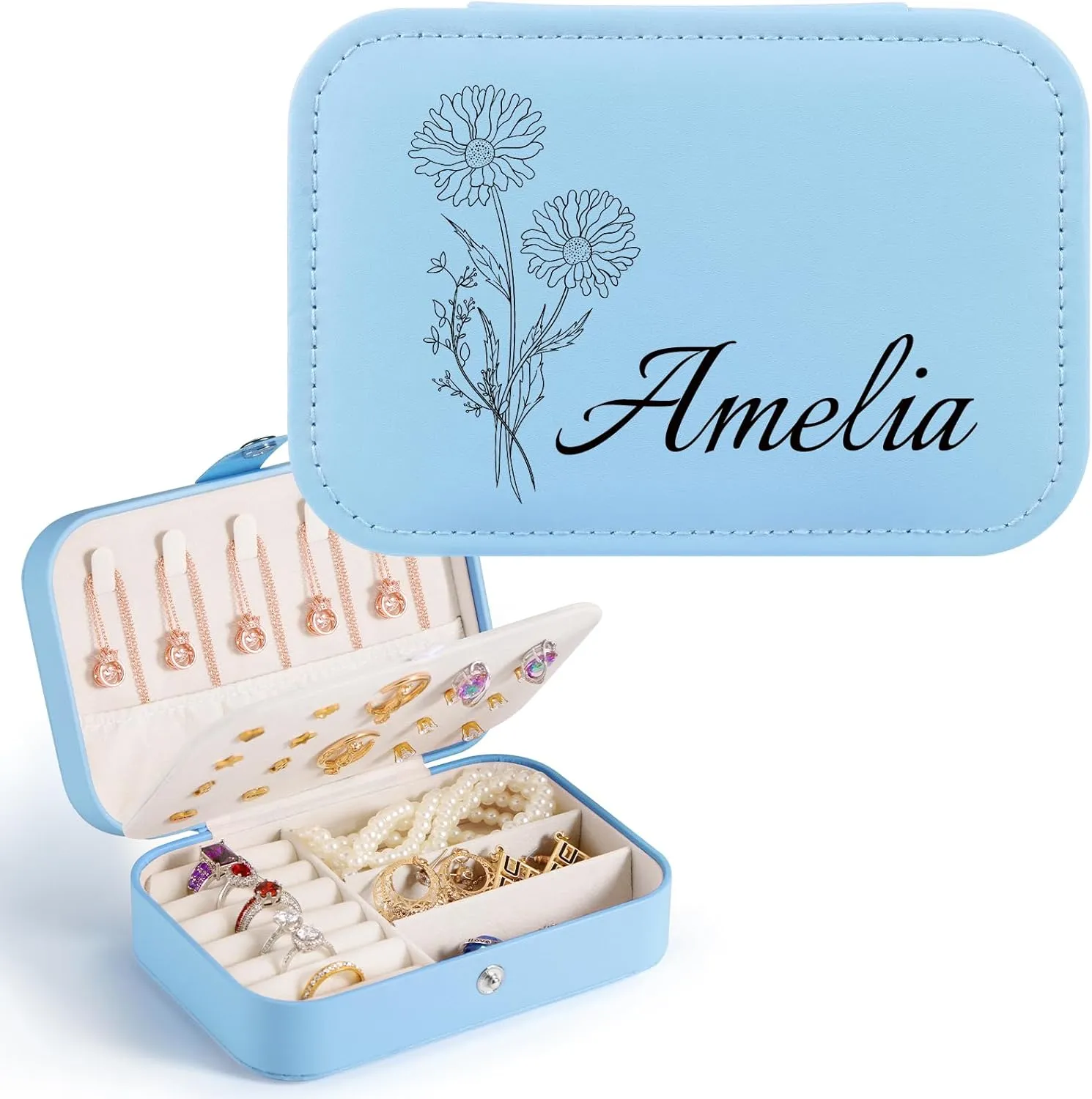 Personalized Jewelry Box for Women, Custom Travel Case With Name and Birth Flower, Organizer for Bridesmaid Proposal Gifts