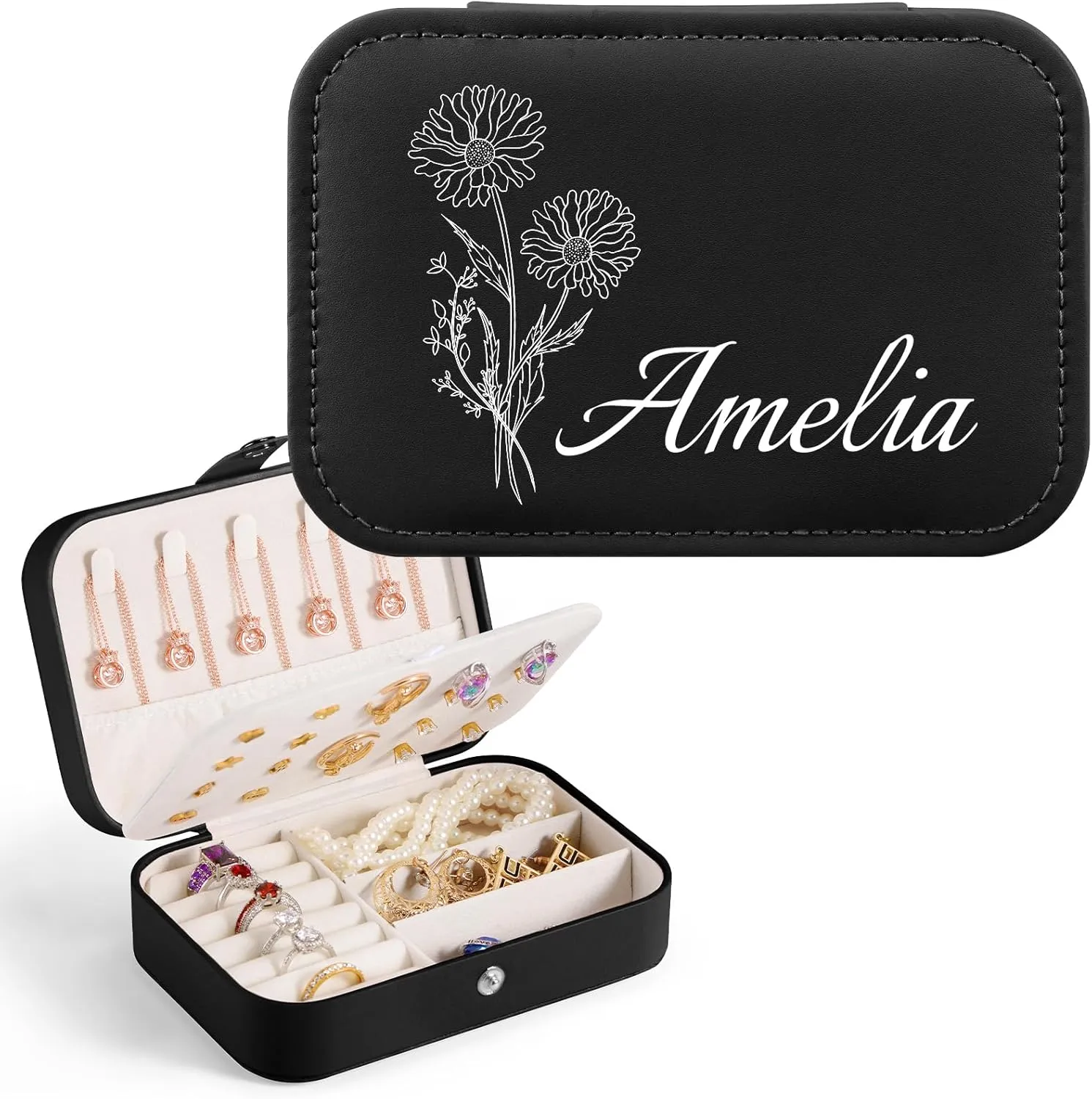 Personalized Jewelry Box for Women, Custom Travel Jewelry Case with Name and Birth Flower, Personalized Jewelry Organizer Bridesmaid Proposal Gifts, Personalized Gifts for Women