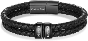Personalized Leather Bracelet for Men Custom Engraved 2-6 Names Braided Dad Bracelet Unique Father's Day Gift for Dad, Husband, Boyfriend