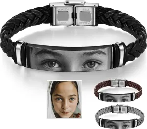 Personalized Lover Eyes Picture Bracelet for Men Custom Engraved People Eyes Couple Matching Bracelet for Couples Valentines Birthday Christmas Gift
