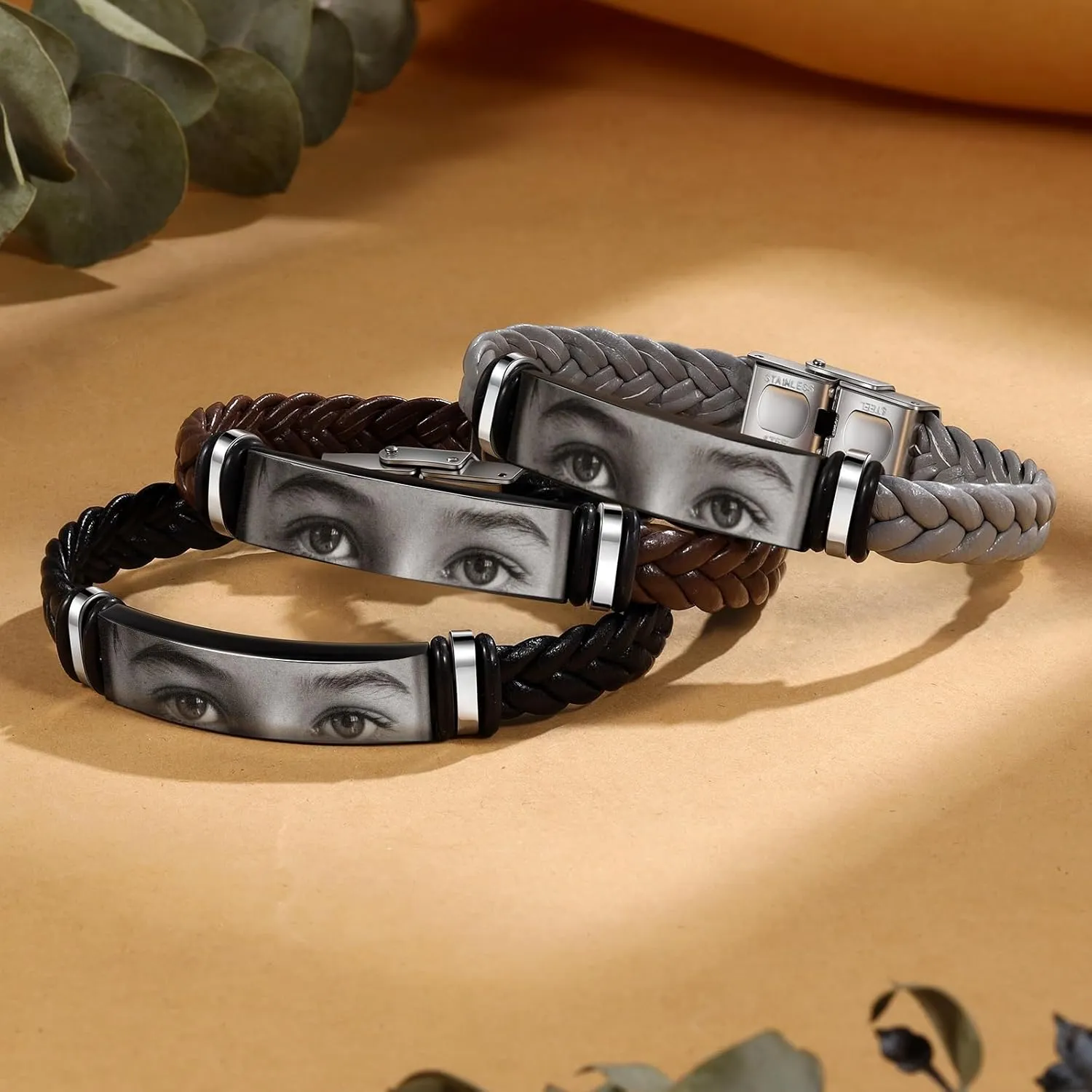 Personalized Lover Eyes Picture Bracelet for Men Custom Engraved People Eyes Couple Matching Bracelet for Couples Valentines Birthday Christmas Gift