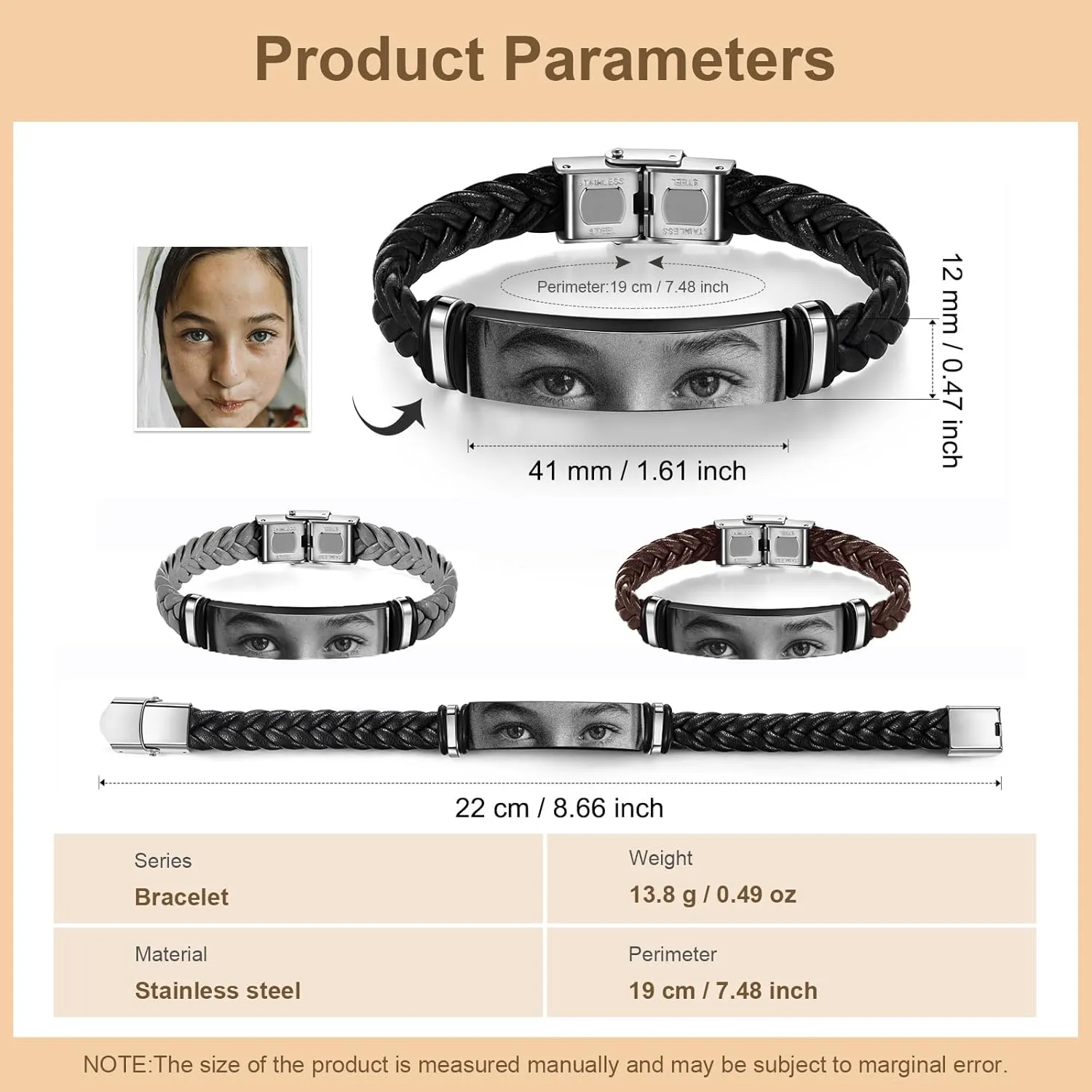 Personalized Lover Eyes Picture Bracelet for Men Custom Engraved People Eyes Couple Matching Bracelet for Couples Valentines Birthday Christmas Gift
