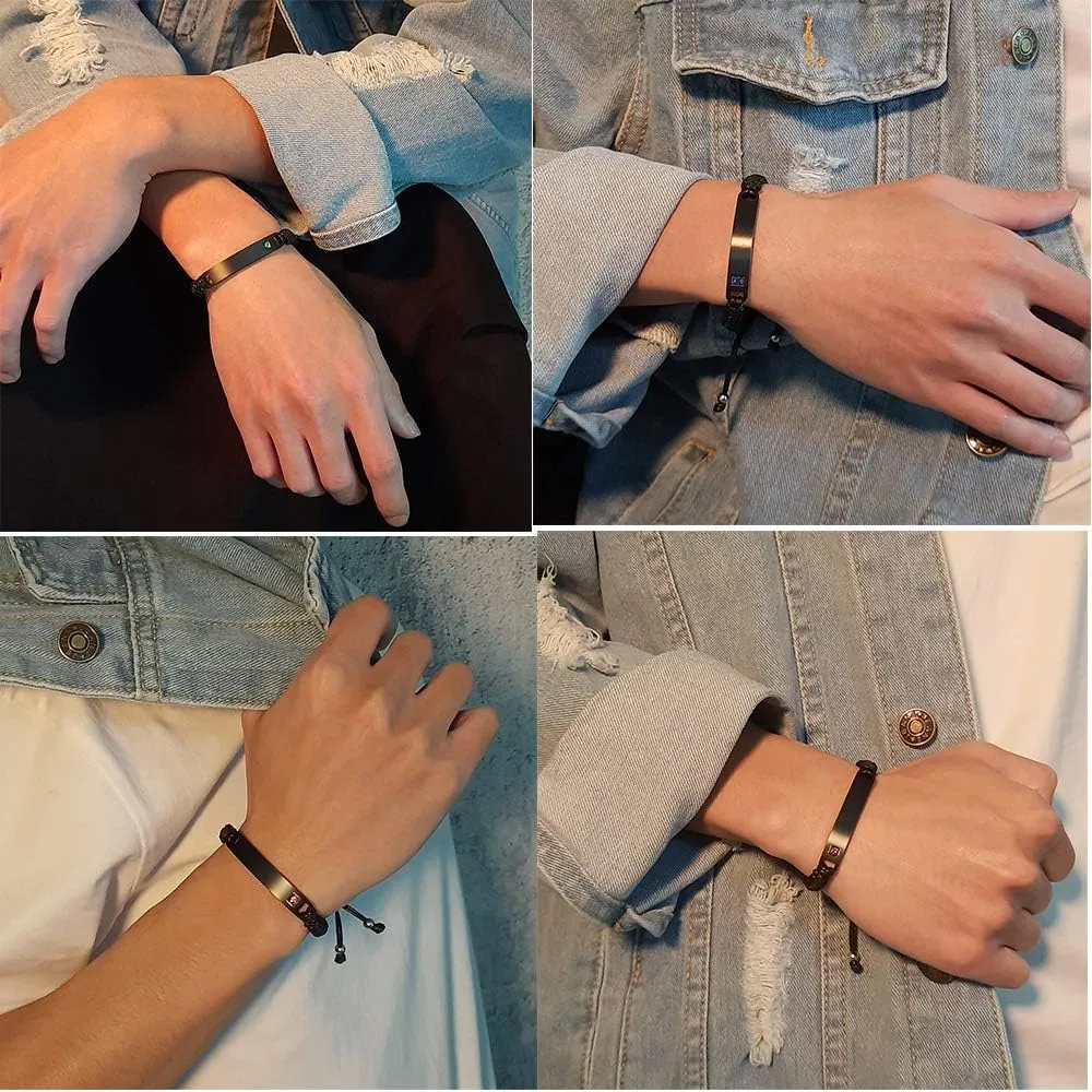 Personalized Matching Bracelets for Couples, Custom His and Hers Handmade Rope Braided Bracelet Matching Couple Bracelets for Lover Men Women Boyfriend Girlfriend Husband Wife Anniversary Birthday