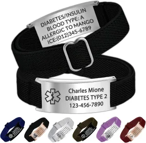 Personalized Medical Alert Bracelet for Men Custom Engraved Medic Info Id Bracelet for Women Customized Emergency Medical Bracelets Adjustable Diabetic Wristband Picture Logo Text