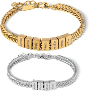 Personalized Mens Bracelet with Family Names Gifts from Daughter Son Dad Bracelet with Engraved Name Customized Fathers Day Bracelets for Men Custom Bracelets Birthday Gifts for Dad Daddy