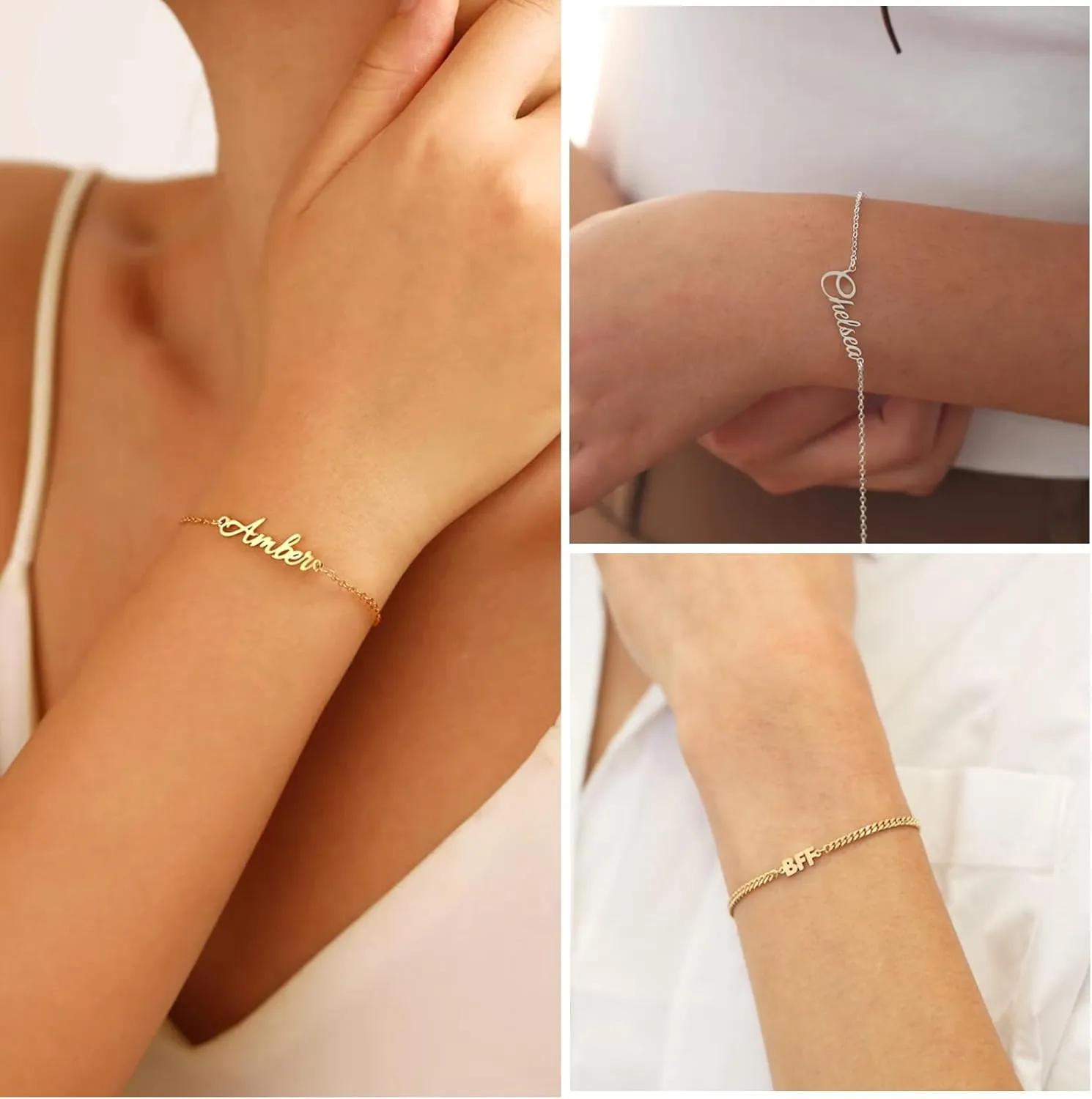Personalized Name Bracelet - Custom Name Anklet Bracelets, 18K Gold Plated Personalized Jewelry Gift for Women Girls Mom