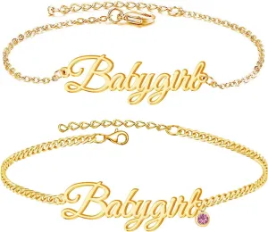 Personalized Name Bracelet - Custom Name Anklet Bracelets, 18K Gold Plated Personalized Jewelry Gift for Women Girls Mom