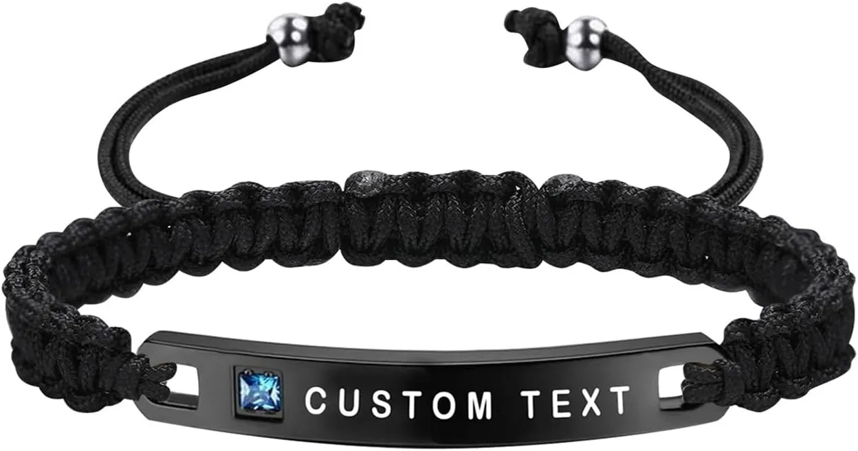 Personalized Name ID Couples Bracelet - Custom Engraving Handmade Braided Long Distance Relationship Adjustable Bracelets Personalized Gift for Men Women