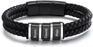 Personalized Name Mens Bracelet Custom Leather Bracelets for Men with 1-5 Names Braided Dad Bracelets for Men Husband Boyfriend Gift for Birthday Christmas