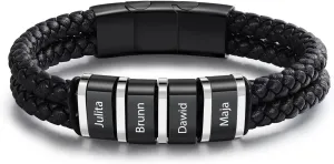 Personalized Name Mens Bracelet Custom Leather Bracelets for Men with 1-5 Names Braided Dad Bracelets for Men Husband Boyfriend Gift for Birthday Christmas