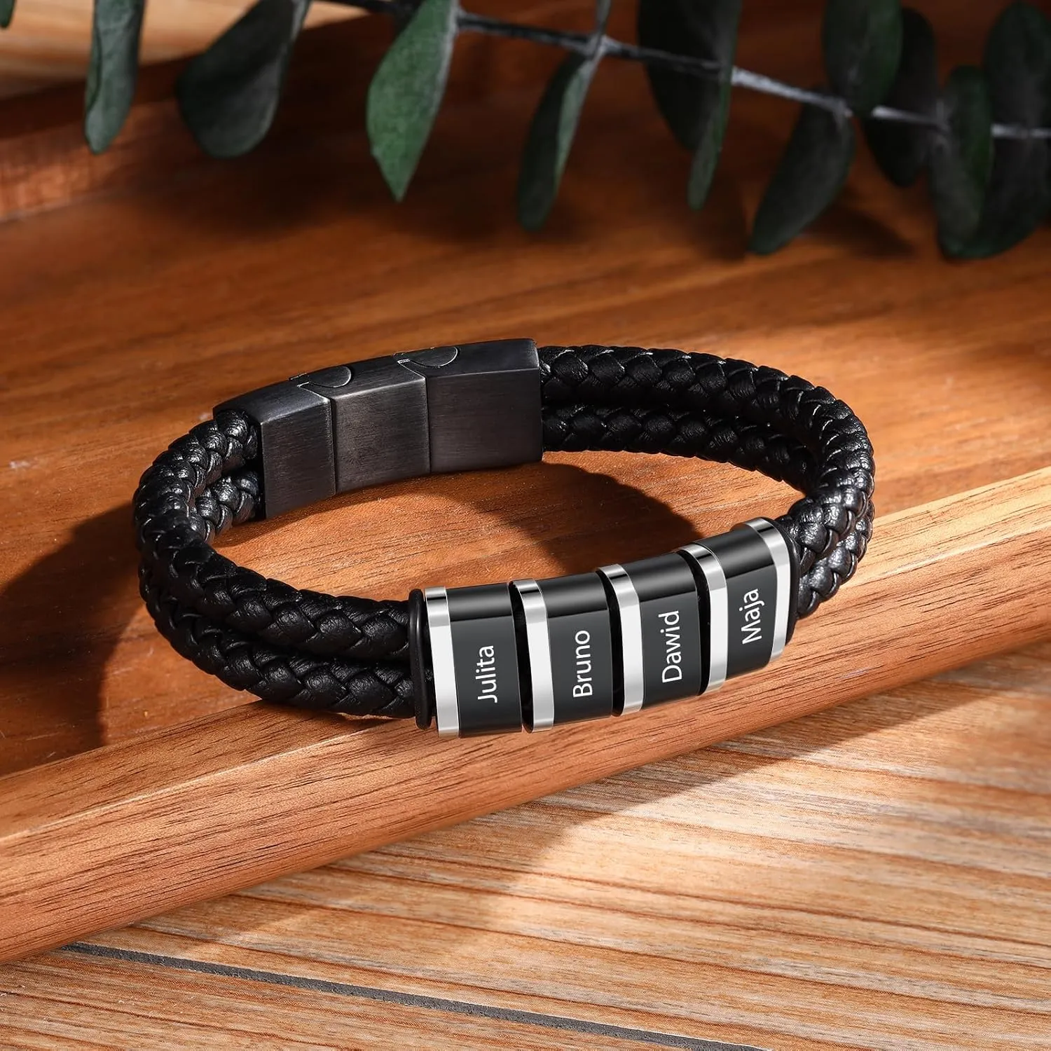 Personalized Name Mens Bracelet Custom Leather Bracelets for Men with 1-5 Names Braided Dad Bracelets for Men Husband Boyfriend Gift for Birthday Christmas