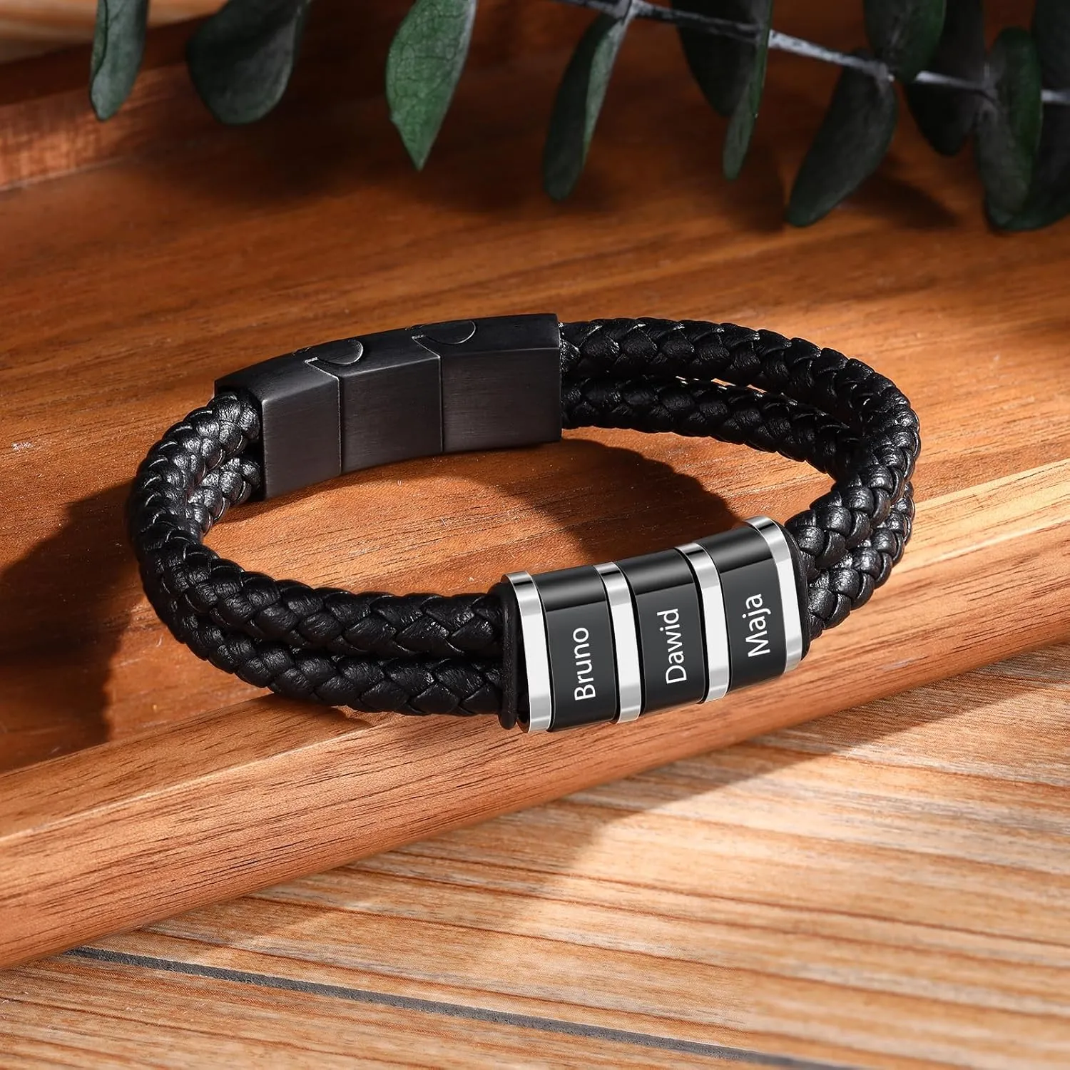 Personalized Name Mens Bracelet Custom Leather Bracelets for Men with 1-5 Names Braided Dad Bracelets for Men Husband Boyfriend Gift for Birthday Christmas