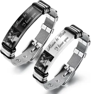 Personalized Name Photo Bracelet for Men Customized Picture Bracelet Gifts for Boyfriend Husband Brother Father