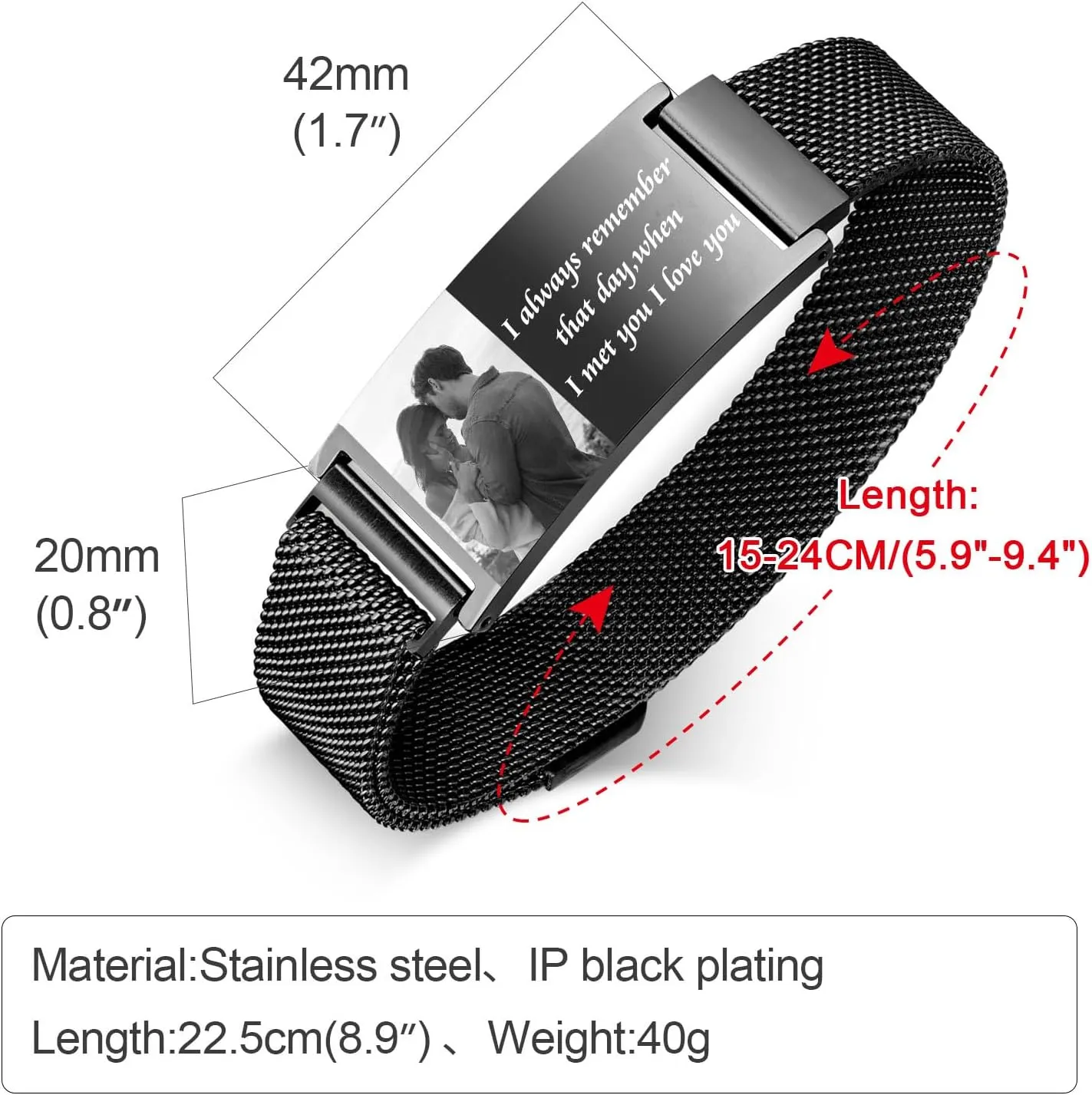 Personalized Photo Bracelet for Men - Free Engraving Custom Bracelets,Hypoallergenic Stainless Steel Adjustable Engraved Wristband,Trendy Waterproof Customizable Picture Bracelet Gift for Women