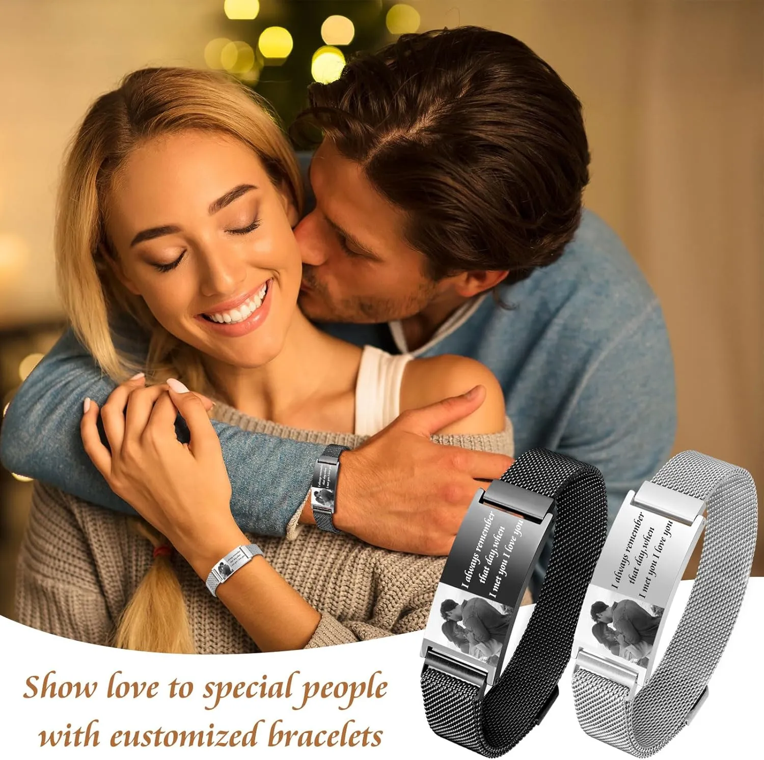 Personalized Photo Bracelet for Men - Free Engraving Custom Bracelets,Hypoallergenic Stainless Steel Adjustable Engraved Wristband,Trendy Waterproof Customizable Picture Bracelet Gift for Women