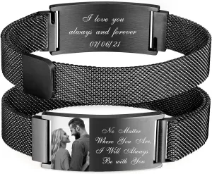 Personalized Photo Bracelet for Men - Free Engraving Custom Bracelets,Hypoallergenic Stainless Steel Adjustable Engraved Wristband,Trendy Waterproof Customizable Picture Bracelet Gift for Women