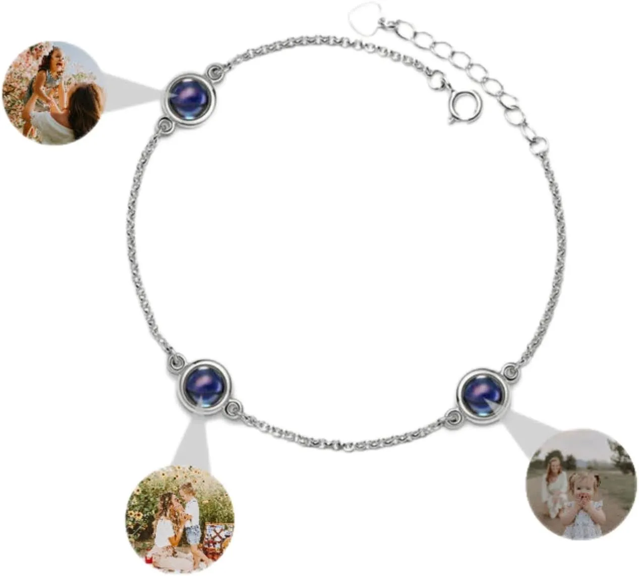 Personalized Projection Multiple Photos Bracelet: 925 Silver Adjustable Customized Heartwarming Birthday Valentines Wedding Gift for Family Wife Girlfriend Sister