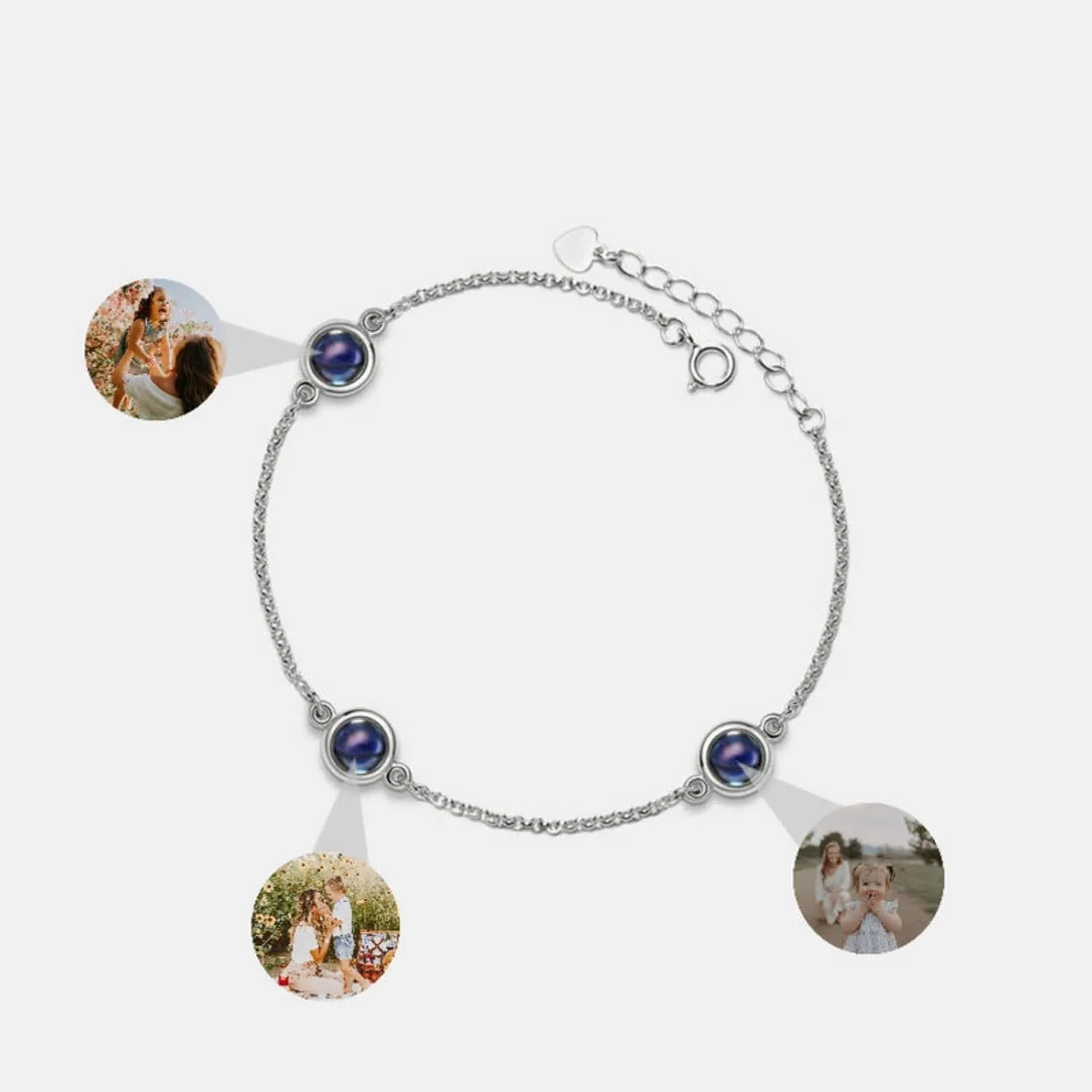Personalized Projection Multiple Photos Bracelet: 925 Silver Adjustable Customized Heartwarming Birthday Valentines Wedding Gift for Family Wife Girlfriend Sister