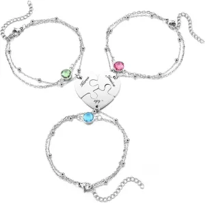Personalized Puzzle Piece Bracelet Set 2/3/4 Pcs for Family Love Best Friend Stainless Steel Custom Name Anklet Bracelet BFF Matching Heart Pendant Friendship Jewelry
