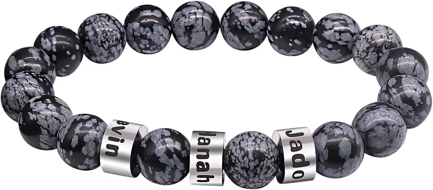 Personalized Stone Beads Bracelets for Men with Name Engraved Lava Beads Bracelet Tiger Eye Beads Custom Family Name Bracelet for Fathers Day