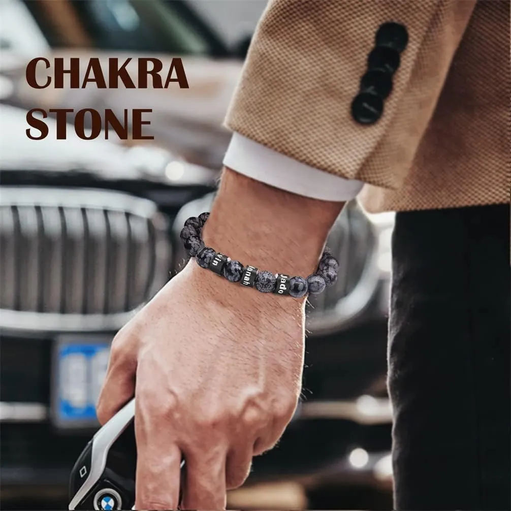 Personalized Stone Beads Bracelets for Men with Name Engraved Lava Beads Bracelet Tiger Eye Beads Custom Family Name Bracelet for Fathers Day