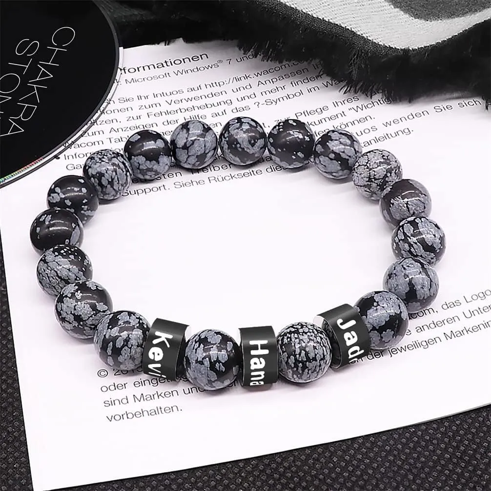 Personalized Stone Beads Bracelets for Men with Name Engraved Lava Beads Bracelet Tiger Eye Beads Custom Family Name Bracelet for Fathers Day