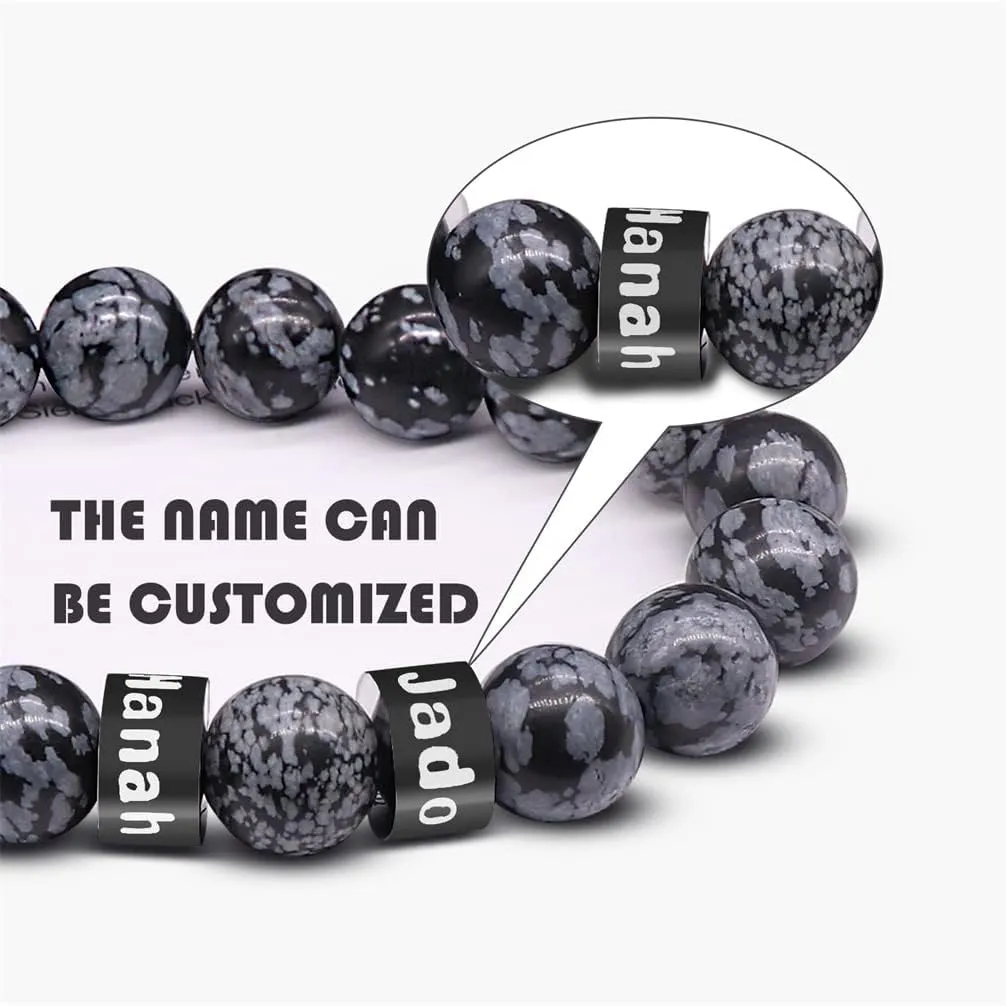Personalized Stone Beads Bracelets for Men with Name Engraved Lava Beads Bracelet Tiger Eye Beads Custom Family Name Bracelet for Fathers Day