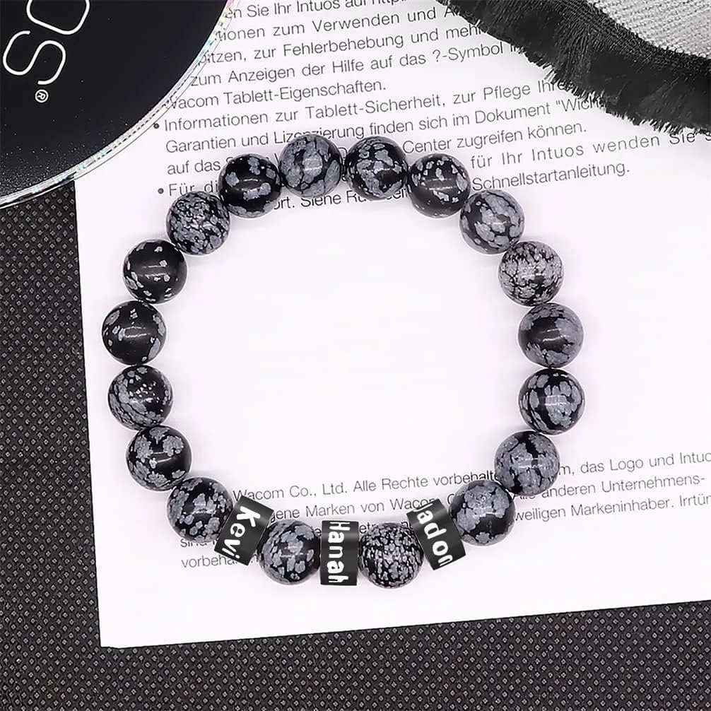 Personalized Stone Beads Bracelets for Men with Name Engraved Lava Beads Bracelet Tiger Eye Beads Custom Family Name Bracelet for Fathers Day