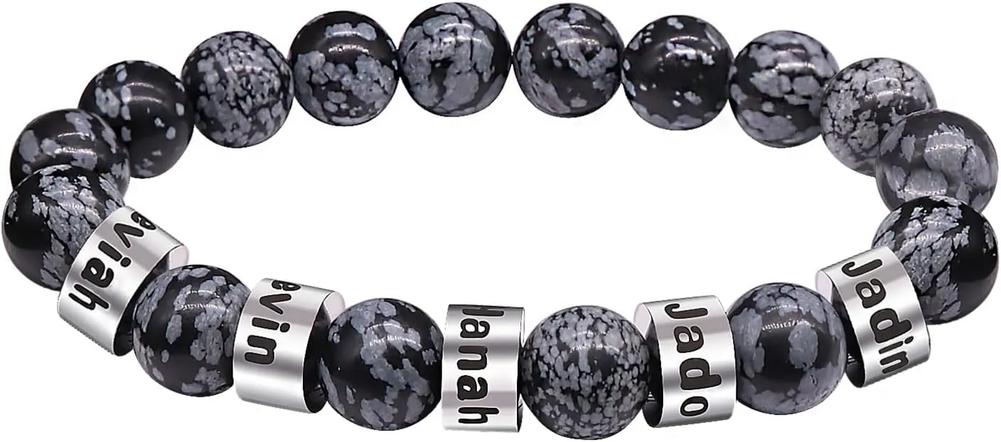 Personalized Stone Beads Bracelets for Men with Name Engraved Lava Beads Bracelet Tiger Eye Beads Custom Family Name Bracelet for Fathers Day