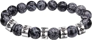 Personalized Stone Beads Bracelets for Men with Name Engraved Lava Beads Bracelet Tiger Eye Beads Custom Family Name Bracelet for Fathers Day