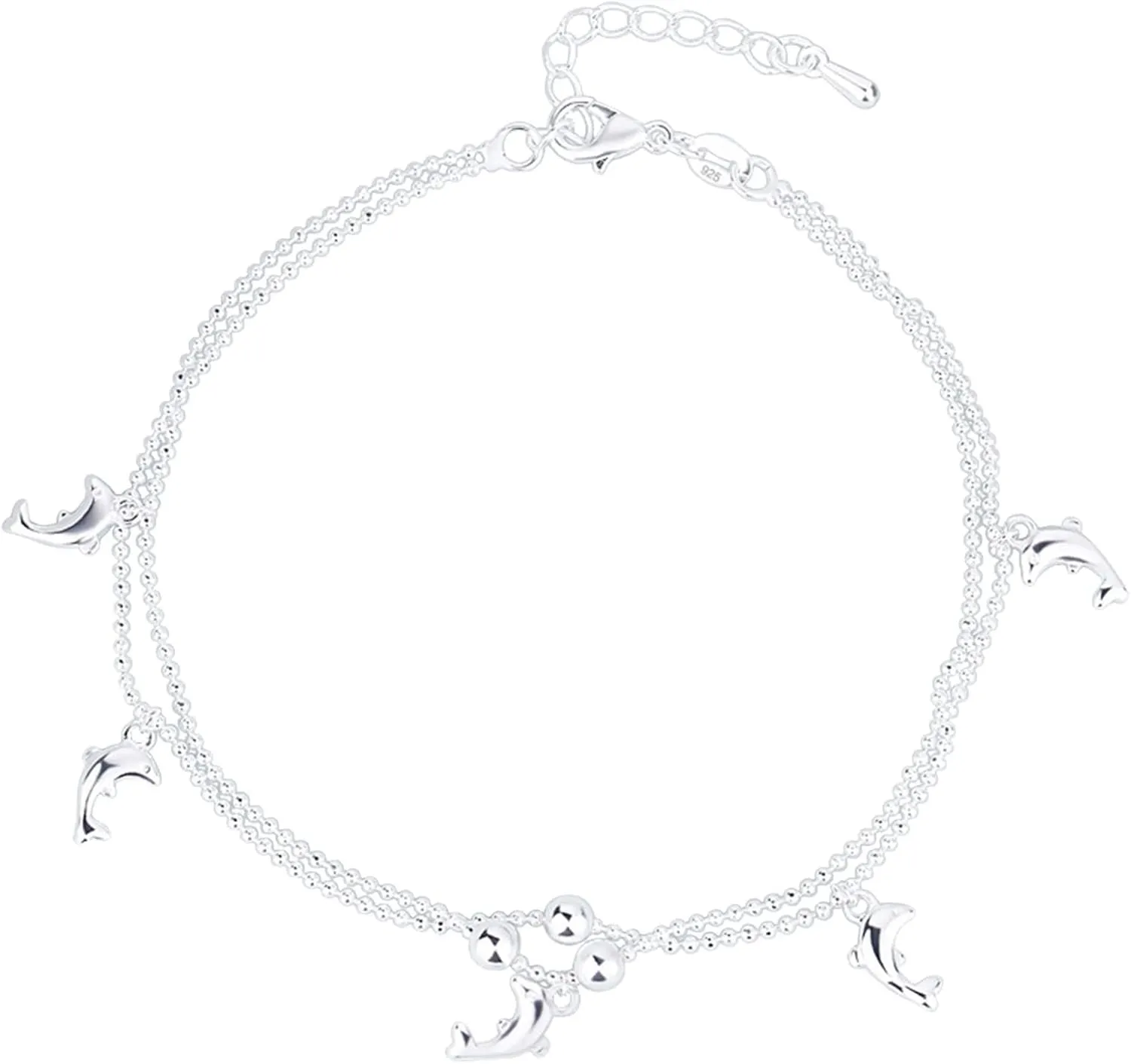 Personalized Tiny Dolphin Bracelet, Sterling Silver Dainty Link Chain Bracelet for Women Adjustable Bracelet for Women Girl