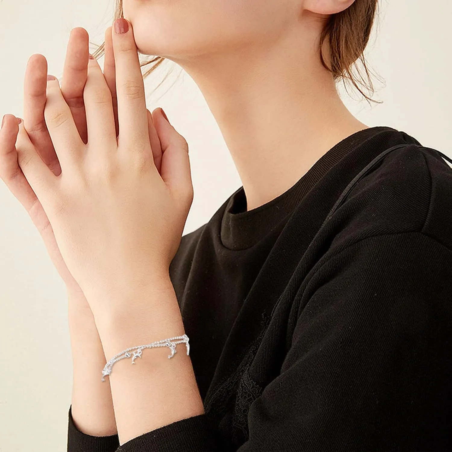 Personalized Tiny Dolphin Bracelet, Sterling Silver Dainty Link Chain Bracelet for Women Adjustable Bracelet for Women Girl