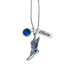 Personalized Track and Field Necklace, Custom Name Engraved Charm & Birthstone Jewelry, Sneaker Pendant, Running Gift for Women, Teen and Girl Runners