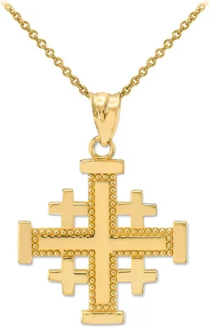 Polished 14k Yellow Gold Crusaders Jerusalem Cross Pendant Necklace