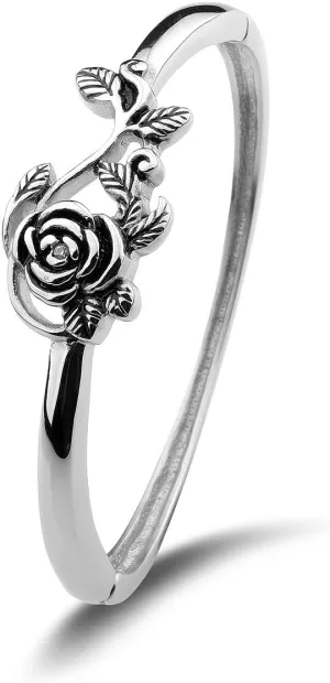 Polished Cuff Bracelet for Women Titanium Steel Rose Flower Bracelet 22.4G