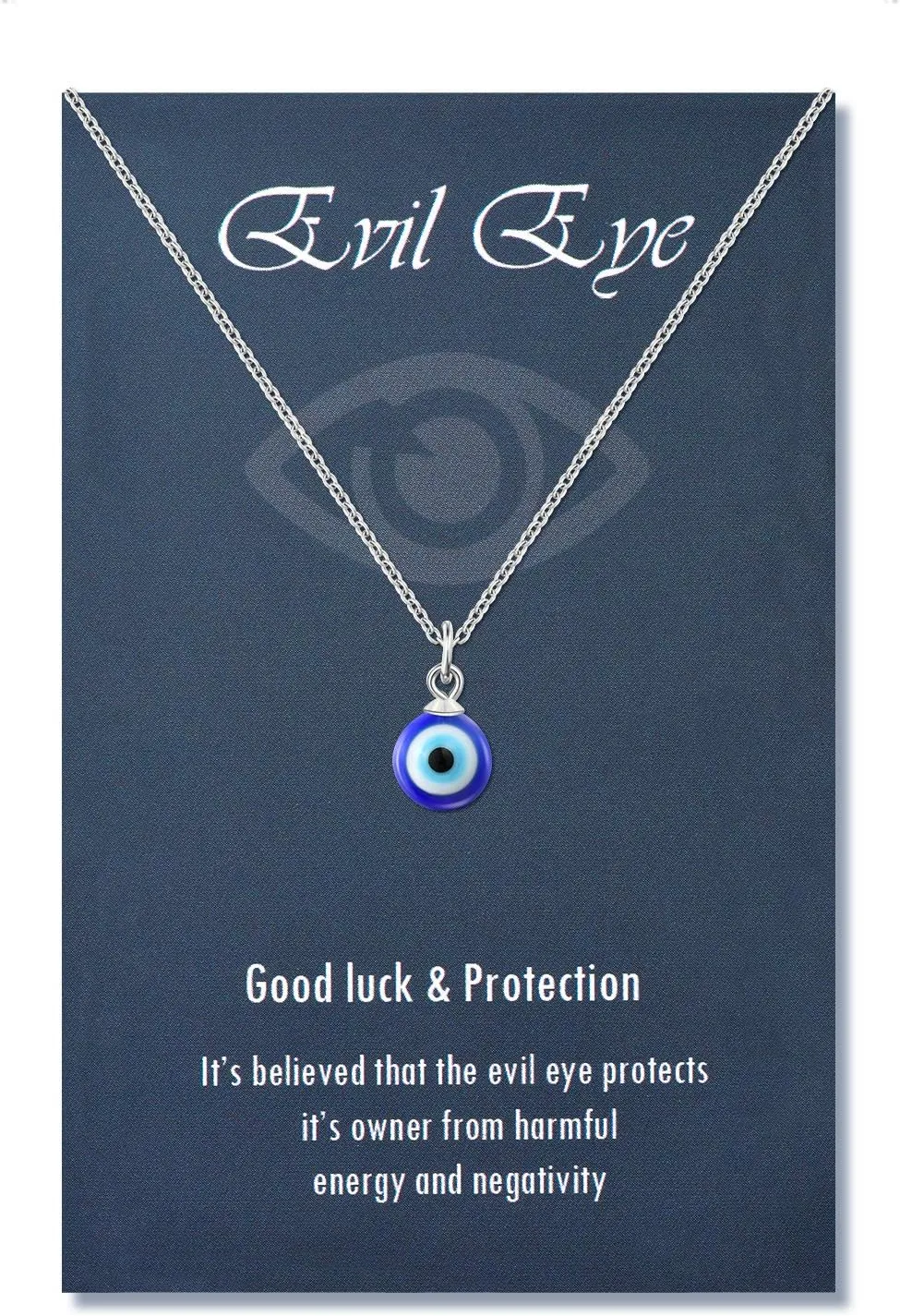 PPJew Evil Eye Necklace Chain Blue Eyes Amulet Pendant Necklace Ojo Turco Kabbalah Protection Adjustable Delicate Jewelry Gift for WomenSilver/Gold