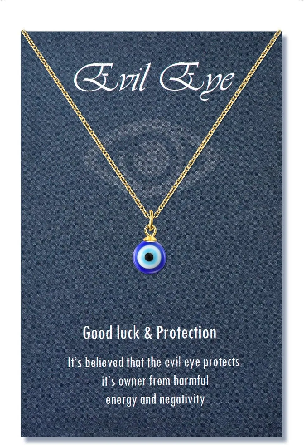 PPJew Evil Eye Necklace Chain Blue Eyes Amulet Pendant Necklace Ojo Turco Kabbalah Protection Adjustable Delicate Jewelry Gift for WomenSilver/Gold