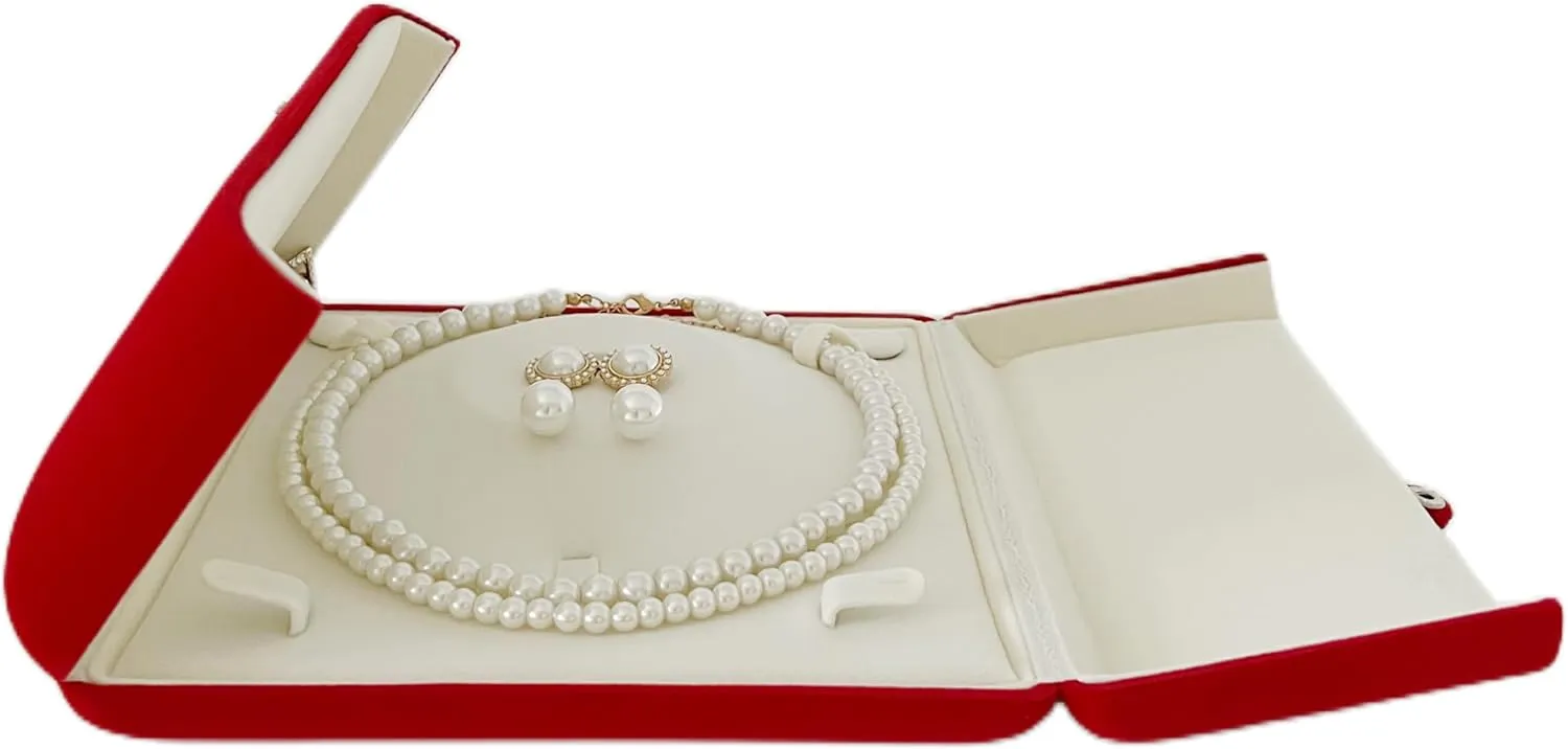 Premium Grade Classic Red Velvet Jewelry Box Storage Case Packaging Jewelry Set Earring Necklace Ring Present Box