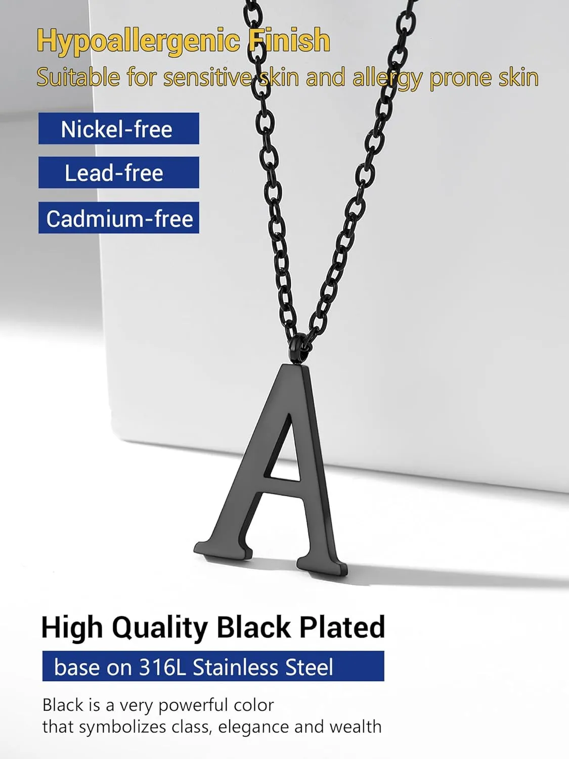 PROSTEEL Initial Necklaces for Women Trendy, Gold Plated/Black 316 Stainless Steel A-Z Letter Necklace, Name Jewelry, 20"-22" Adjustable, Come with Box