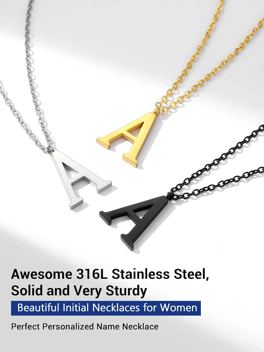 PROSTEEL Initial Necklaces for Women Trendy, Gold Plated/Black 316 Stainless Steel A-Z Letter Necklace, Name Jewelry, 20"-22" Adjustable, Come with Box