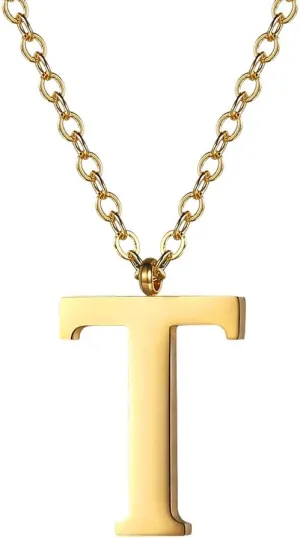PROSTEEL Initial Necklaces for Women Trendy, Gold Plated/Black 316 Stainless Steel A-Z Letter Necklace, Name Jewelry, 20"-22" Adjustable, Come with Box