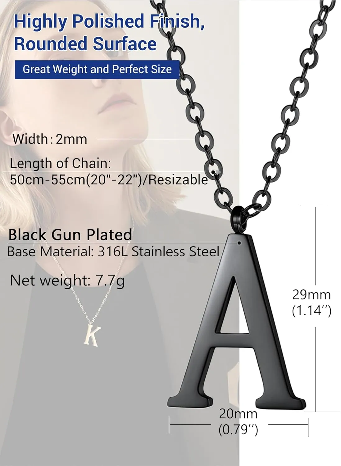 PROSTEEL Initial Necklaces for Women Trendy, Gold Plated/Black 316 Stainless Steel A-Z Letter Necklace, Name Jewelry, 20"-22" Adjustable, Come with Box