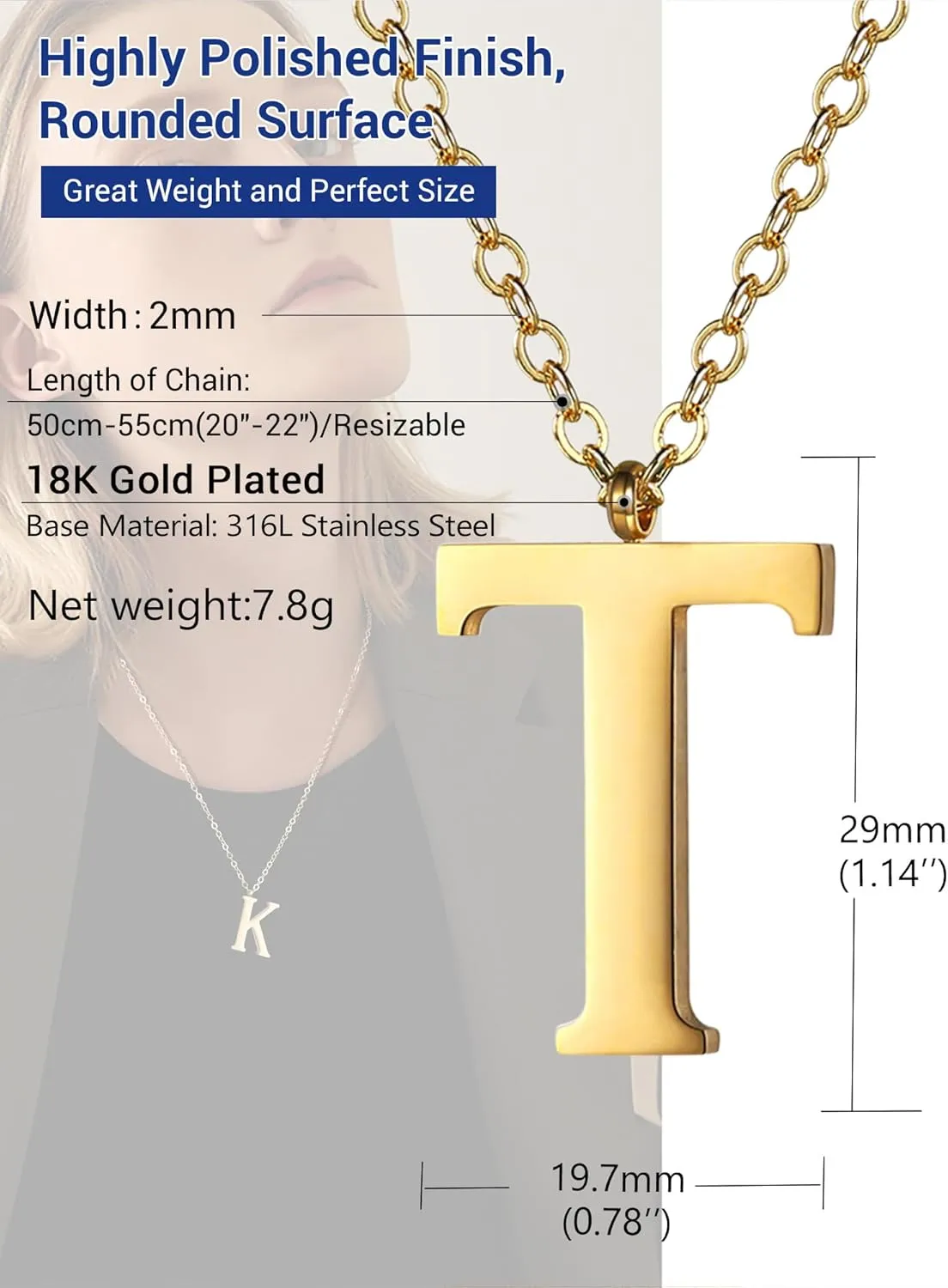 PROSTEEL Initial Necklaces for Women Trendy, Gold Plated/Black 316 Stainless Steel A-Z Letter Necklace, Name Jewelry, 20"-22" Adjustable, Come with Box