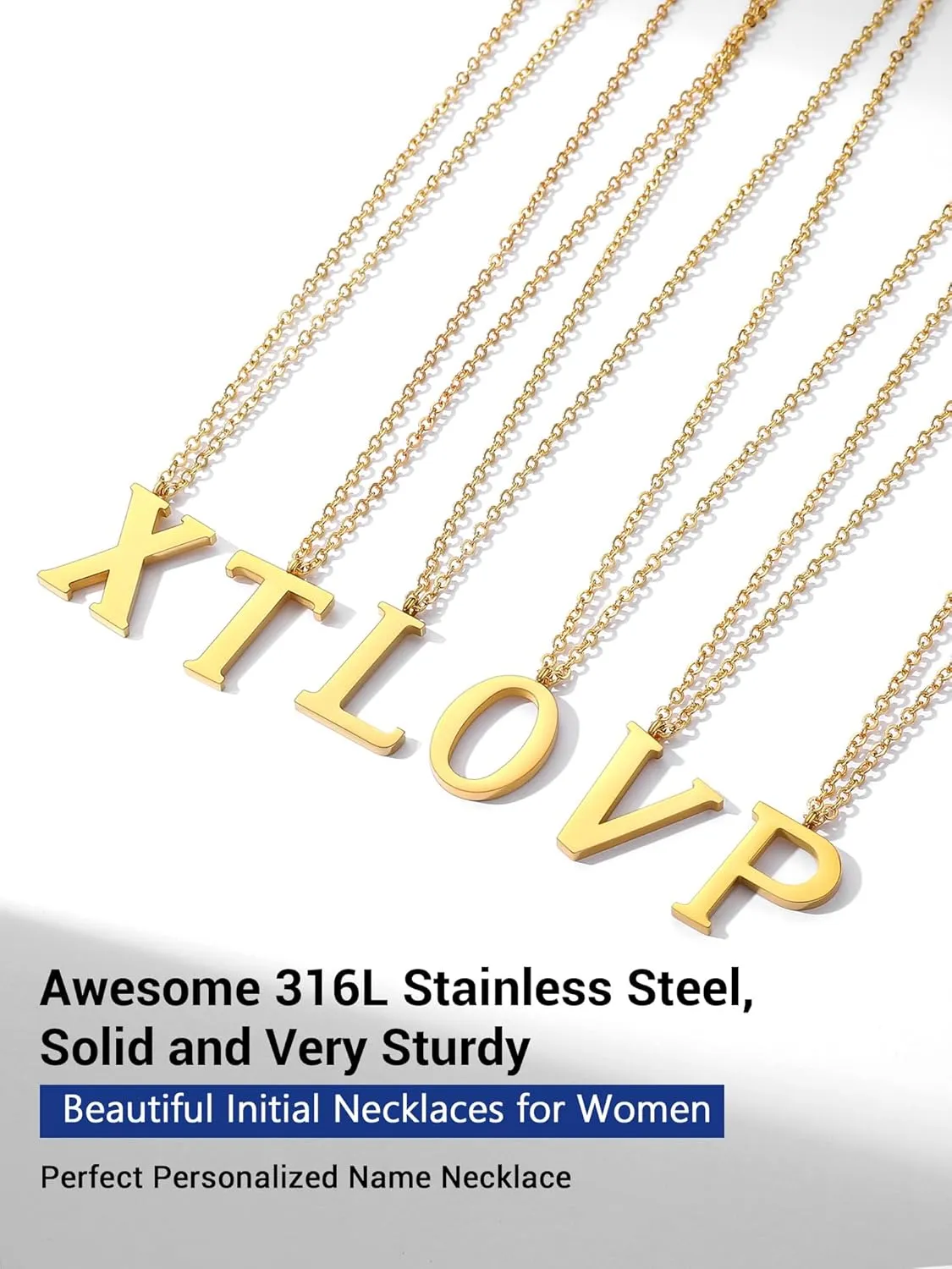 PROSTEEL Initial Necklaces for Women Trendy, Gold Plated/Black 316 Stainless Steel A-Z Letter Necklace, Name Jewelry, 20"-22" Adjustable, Come with Box