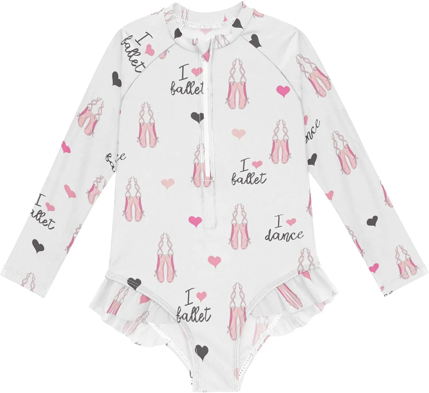QUGRL Girls Rash Guard Bathing Suit Long Sleeve One Piece Swimsuits UPF 50  Toddler Kids Zipper Swimwear 3-12 Years
