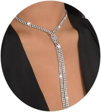 Rhinestone Choker Necklaces Crystal Rhinestone Necklace Y Twist Chain Dressy Necklace Sparkly Long Necklace Jewelry for Women (Silver)