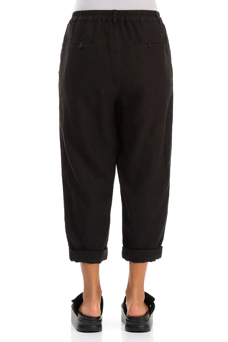 Roll Up Black Linen Trousers