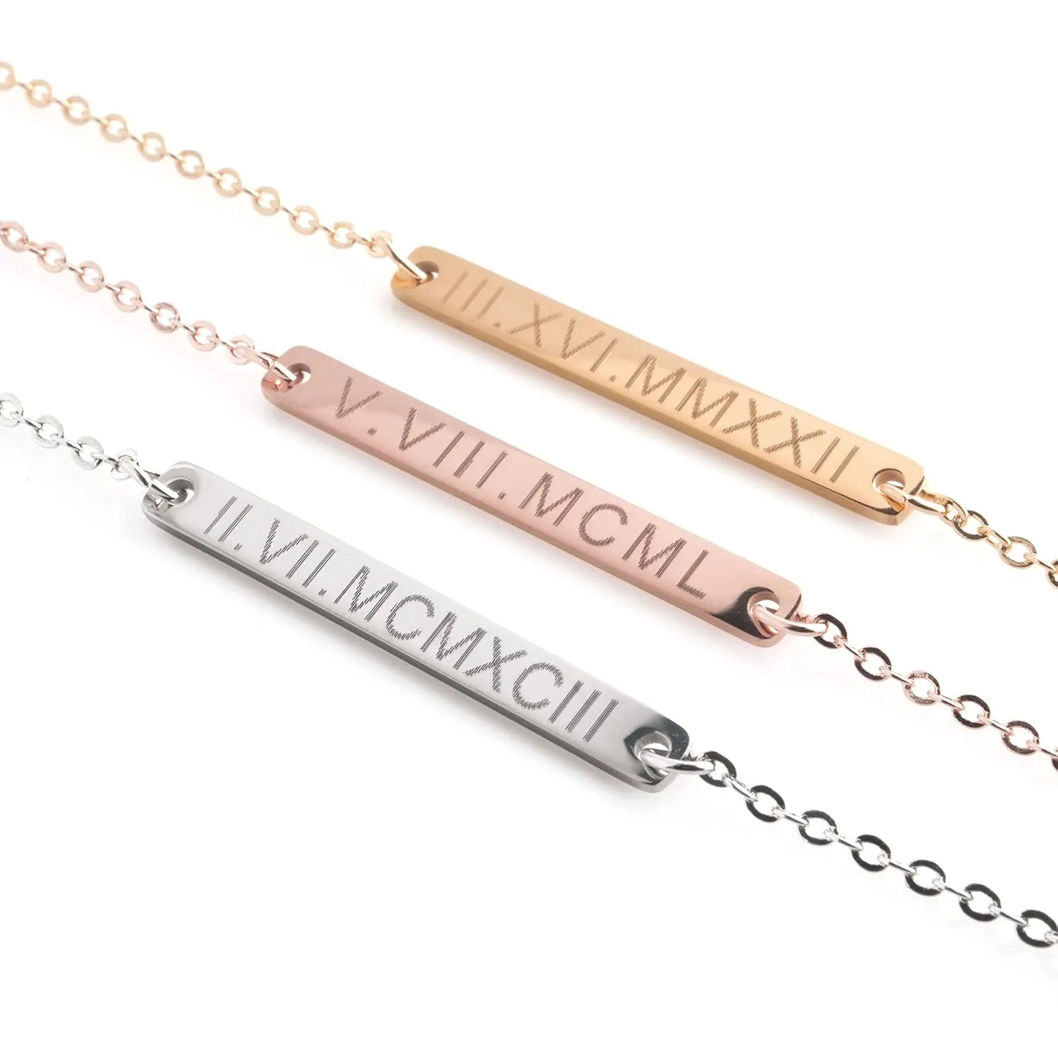 Roman Numeral Bar Necklace Personalized Name Plate Gift 16k Gold Silver Rose Gold Delicate Initial Charms Machine Engraving Perfect Graduation Day Present